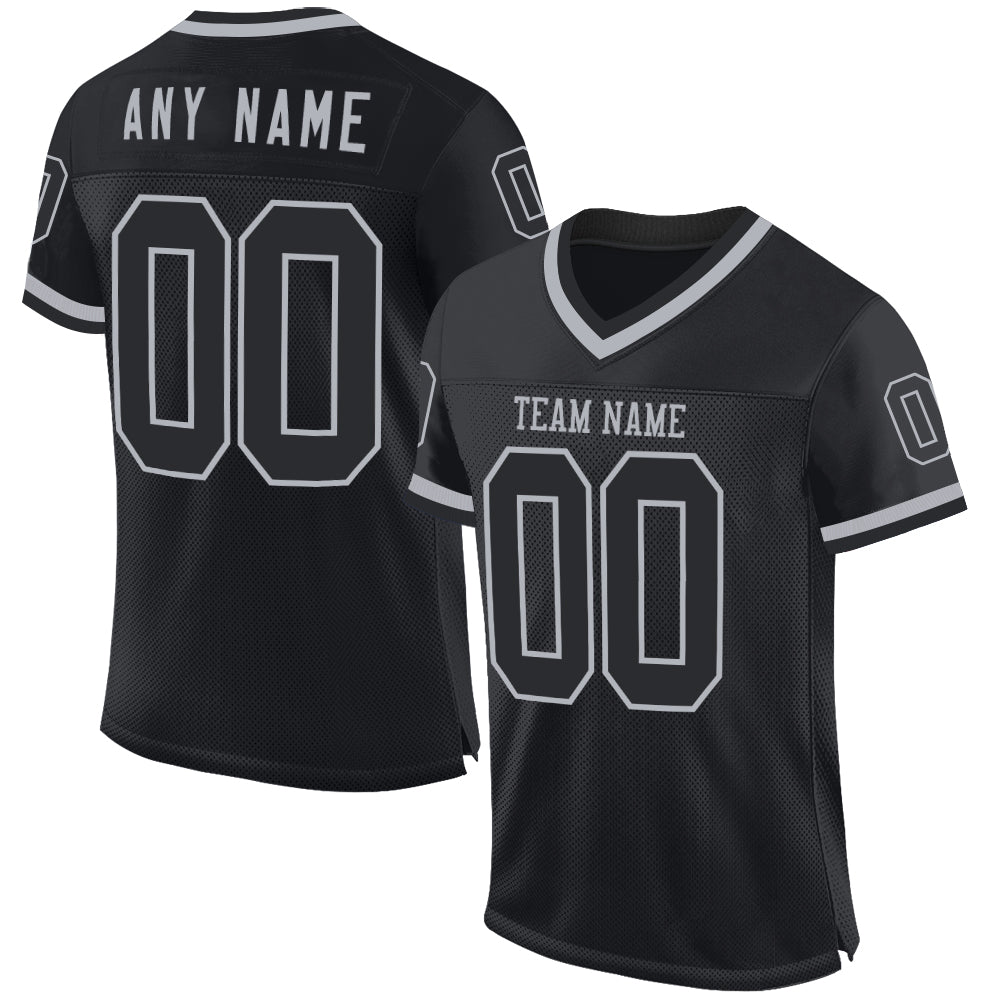 Custom Black Gray Mesh Authentic Throwback Football Jersey