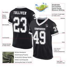 Загрузить изображение в средство просмотра галереи, Custom Black White-Gray Mesh Authentic Throwback Football Jersey
