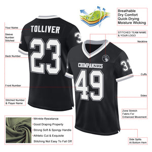 Custom Black White-Gray Mesh Authentic Throwback Football Jersey