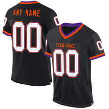 Load image into Gallery viewer, Custom Black Purple-Orange Mesh Authentic Throwback Football Jersey
