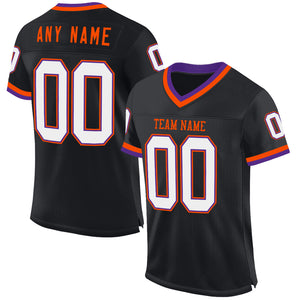 Custom Black Purple-Orange Mesh Authentic Throwback Football Jersey