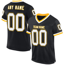 Load image into Gallery viewer, Custom Black White-Gold Mesh Authentic Throwback Football Jersey
