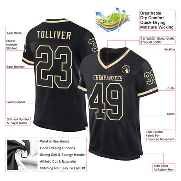 Custom Black Cream Mesh Authentic Throwback Football Jersey