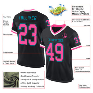 Custom Black Pink-Teal Mesh Authentic Throwback Football Jersey