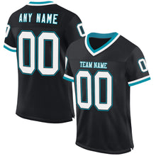 Load image into Gallery viewer, Custom Black White-Teal Mesh Authentic Throwback Football Jersey
