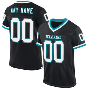 Custom Black White-Teal Mesh Authentic Throwback Football Jersey