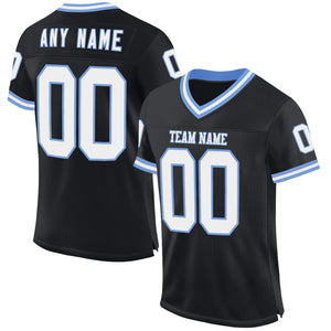 Custom Black White-Light Blue Mesh Authentic Throwback Football Jersey