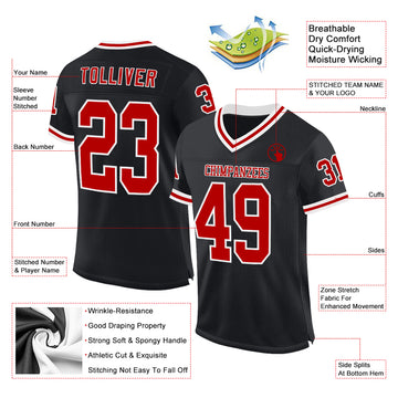 Custom Black Red-White Mesh Authentic Throwback Football Jersey