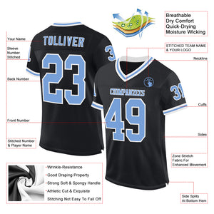 Custom Black Light Blue-White Mesh Authentic Throwback Football Jersey