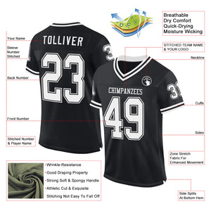 Custom Black White Mesh Authentic Throwback Football Jersey