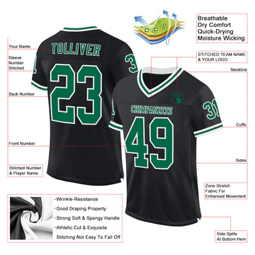 Custom Black Kelly Green-White Mesh Authentic Throwback Football Jersey