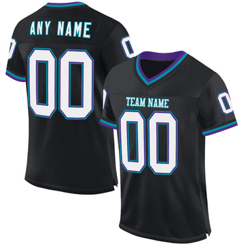 Custom Black Purple-Teal Mesh Authentic Throwback Football Jersey