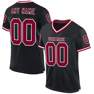 Custom Black Maroon-White Mesh Authentic Throwback Football Jersey