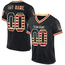 Load image into Gallery viewer, Custom Black Vintage USA Flag Cream-Red Mesh Authentic Throwback Football Jersey
