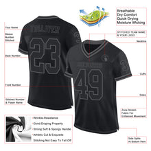 Загрузить изображение в средство просмотра галереи, Custom Black Steel Gray Mesh Authentic Throwback Football Jersey
