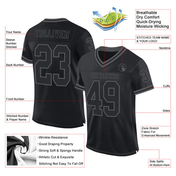 Custom Black Steel Gray Mesh Authentic Throwback Football Jersey