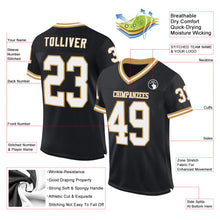 Load image into Gallery viewer, Custom Black White-Old Gold Mesh Authentic Throwback Football Jersey
