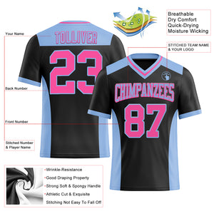 Custom Black Pink-Light Blue Mesh Authentic Football Jersey