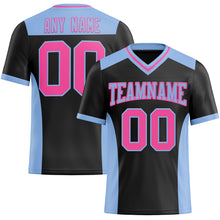 Загрузить изображение в средство просмотра галереи, Custom Black Pink-Light Blue Mesh Authentic Football Jersey
