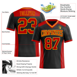 Custom Black Red-Yellow Mesh Authentic Football Jersey