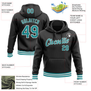 Custom Stitched Black Teal-White Sports Pullover Sweatshirt Hoodie