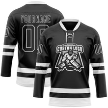 Load image into Gallery viewer, Custom Black White Hockey Lace Neck Jersey
