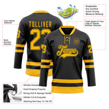 Load image into Gallery viewer, Custom Black Gold Hockey Lace Neck Jersey
