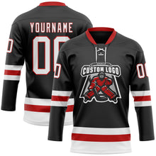 Charger l&#39;image dans la galerie, Custom Black White-Red Hockey Lace Neck Jersey
