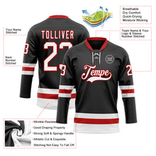 Charger l&#39;image dans la galerie, Custom Black White-Red Hockey Lace Neck Jersey
