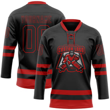 Загрузить изображение в средство просмотра галереи, Custom Black Red Hockey Lace Neck Jersey
