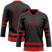 Загрузить изображение в средство просмотра галереи, Custom Black Red Hockey Lace Neck Jersey
