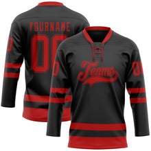 Charger l&#39;image dans la galerie, Custom Black Red Hockey Lace Neck Jersey
