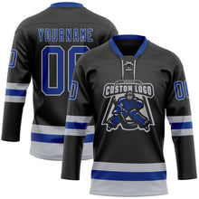 Load image into Gallery viewer, Custom Black Royal-Gray Hockey Lace Neck Jersey
