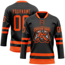 Загрузить изображение в средство просмотра галереи, Custom Black Orange Hockey Lace Neck Jersey
