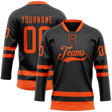 Загрузить изображение в средство просмотра галереи, Custom Black Orange Hockey Lace Neck Jersey
