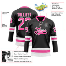 Загрузить изображение в средство просмотра галереи, Custom Black Pink-White Hockey Lace Neck Jersey
