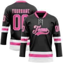 Загрузить изображение в средство просмотра галереи, Custom Black Pink-White Hockey Lace Neck Jersey
