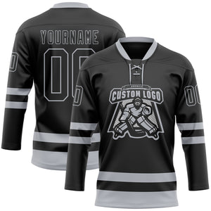 Custom Black Gray Hockey Lace Neck Jersey