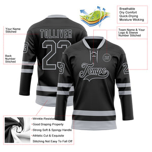 Custom Black Gray Hockey Lace Neck Jersey