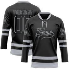 Load image into Gallery viewer, Custom Black Gray Hockey Lace Neck Jersey
