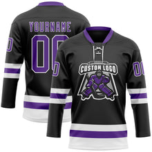 Charger l&#39;image dans la galerie, Custom Black Purple-White Hockey Lace Neck Jersey
