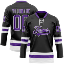 Charger l&#39;image dans la galerie, Custom Black Purple-White Hockey Lace Neck Jersey
