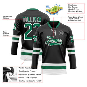 Custom Black Kelly Green-White Hockey Lace Neck Jersey