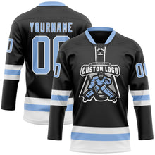 Загрузить изображение в средство просмотра галереи, Custom Black Light Blue-White Hockey Lace Neck Jersey
