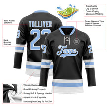 Загрузить изображение в средство просмотра галереи, Custom Black Light Blue-White Hockey Lace Neck Jersey
