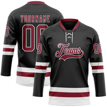 Charger l&#39;image dans la galerie, Custom Black Crimson-White Hockey Lace Neck Jersey
