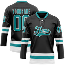 Load image into Gallery viewer, Custom Black Teal-White Hockey Lace Neck Jersey
