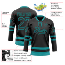 Загрузить изображение в средство просмотра галереи, Custom Black Teal Hockey Lace Neck Jersey
