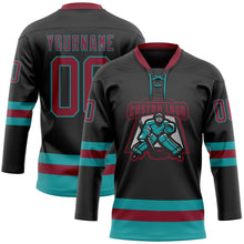 Загрузить изображение в средство просмотра галереи, Custom Black Crimson-Teal Hockey Lace Neck Jersey
