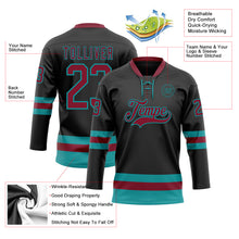 Загрузить изображение в средство просмотра галереи, Custom Black Crimson-Teal Hockey Lace Neck Jersey
